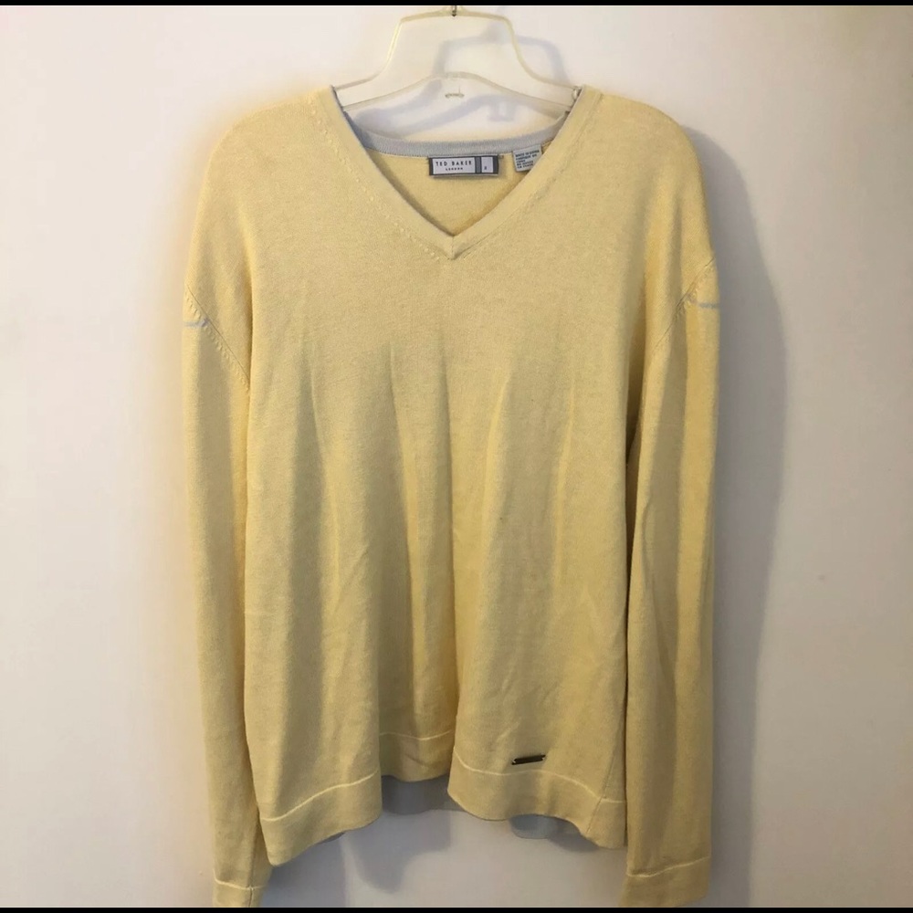 Ted Baker Lodon Yellow V-Neck Sweater Size 3 Lg